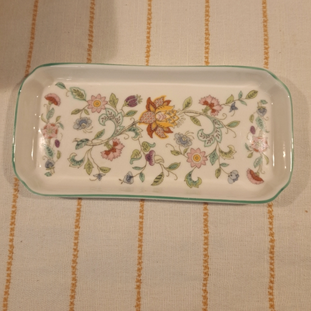 Porcelain Haddon Hall Minton Tray Trinket Dish. Green Edge